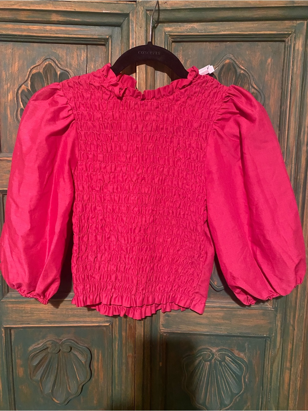 H&M Hot Pink Smocked Puff-Sleeve Blouse